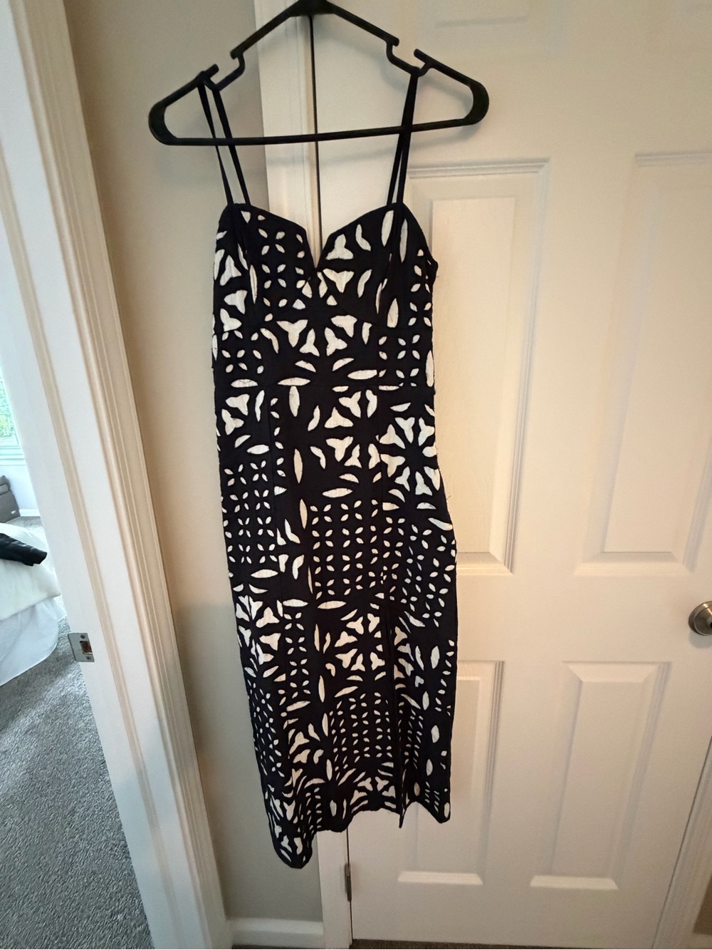 saltwater LUXE Black & White Midi Dress with Spaghetti Straps